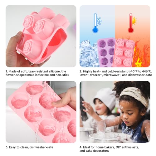 2 Pcs Rose Silicone Mold for Chocolate,20-Cavity Rose Chocolate Mold for Candy, Gummy&Cake Decorating-Flexible Flower Ice Cube Mold & Candy Mold for Strawberries,Jello,and Baking - color: 20-Cavity Pink&Purple