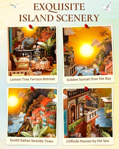 Rolife DIY Book Nook Kit Sunset Isle, 3D Puzzles Coastal Sunset Theme Miniature House Kit, Lemon Tree & Seaside View Decor for Bookshelf, Creative Gift for Adults - color: Sunset Isle