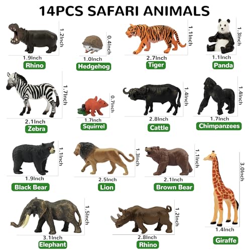 Toymany 14PCS 1-2" Tiny Jungle Animal Figures Toy, Realistic Mini Jungle Zoo Animal Figurines Cake Topper Toy Set, Easter Egg Christmas Birthday Gift Party Favor School Project for Kids Toddlers - style: B-Tiny Safari Animals