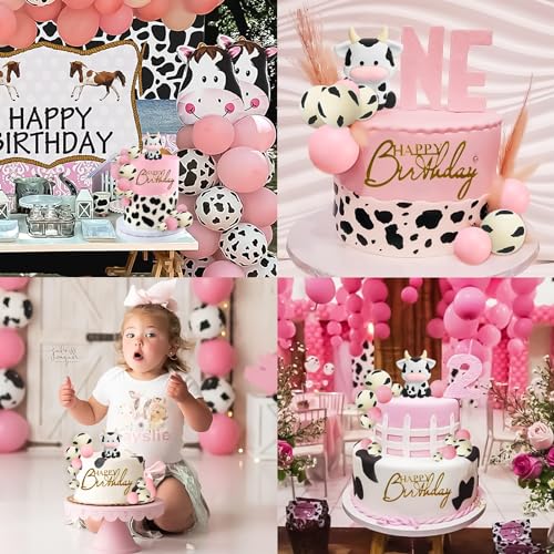 MEMOVAN Pink Cow Cake Topper Farm Cake Topper Decorations - color: Cow
