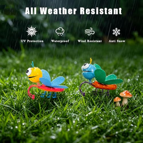 Metal Garden Decor Set of 2 Insect Statues Planter Hugger - color: 2 Pack Dragonflies