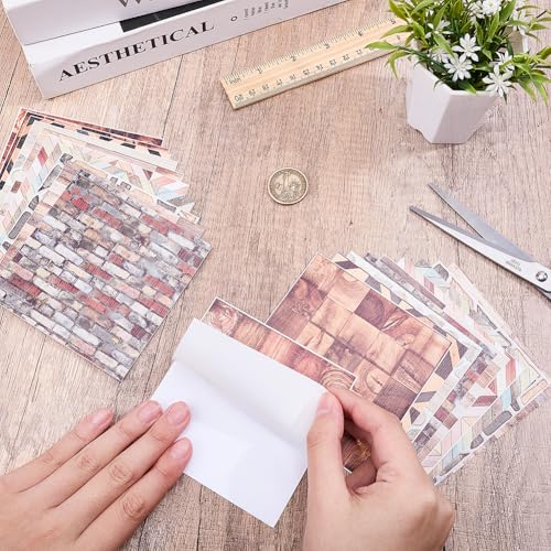 20 Sheets 10 Styles Dollhouse Wallpapers, 4x4 Inch Wood Grain Texture Self Adhesive Dollhouse Wallpaper Flooring PVC Waterproof Mini Stickers for DIY Crafting House Models - color: Wood Grain