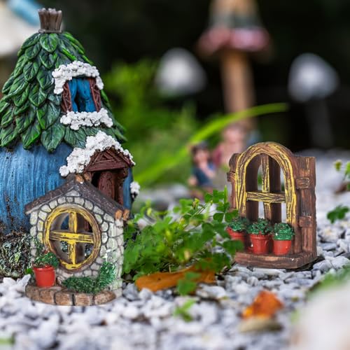 Cabilock 4 Pcs Fairy Door and Window Set, Resin Fairy Garden Accessories for Trees, Flower Pots, Yards, Miniature Garden Decor and Micro Landscape Decoration - size: 6X5CM