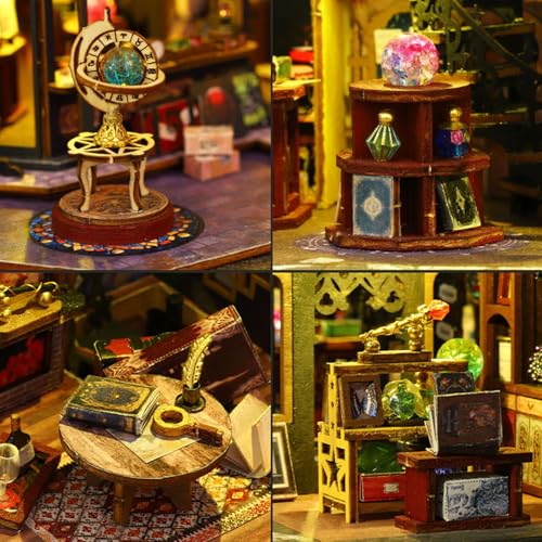 3D Wooden Puzzle for Adult, 3D Puzzle DIY Miniature House Kit for Adult, Booknook with LED Light, 3D Wood Puzzle Gifts for Family, Friend, Bookshelf Decor(Hollow Magic Castle) - color: Hollow Magic Castle
