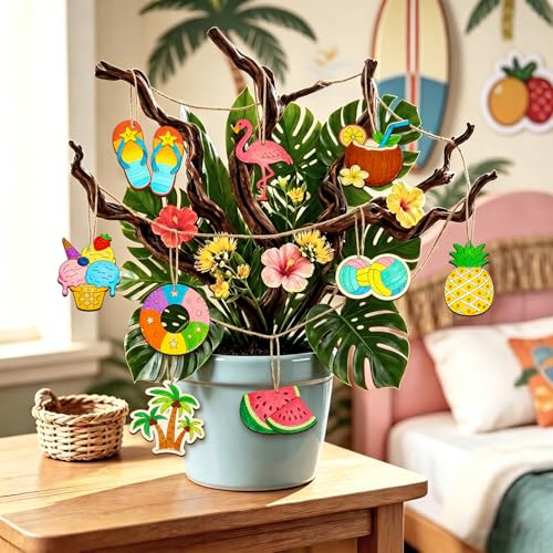 80PCS Unfinished Ornament Wood Crafts, Painting Blank Wooden Cutouts - color: Summer