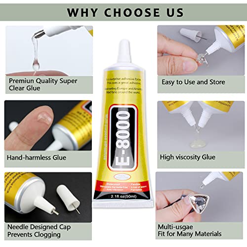 E8000 Clear Super Glue for Jewelry Making, 6 X 15ML E-8000 B7000 Glue Rhinestone Metal Fabric Glue, Adhesive Glue for Phones Repair Jewelry Bead Wood Crafts with Dotting Pens and Tweezers - color: 6pcs x 15ml Clear Super Gel