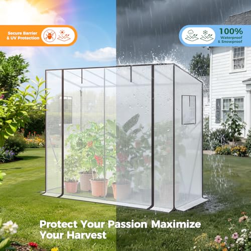 Ohuhu Tomato Greenhouse for Outdoors: Portable Lean to Green House Heavy Duty with Roll-Up Zippered Door, Tall Plastic Greenhouses for Outside Plants Growing Shed Tent for Backyard, 6.6x2.5x5.6 FT - color: White, size: 6.6' x 2.5' x 5.5'