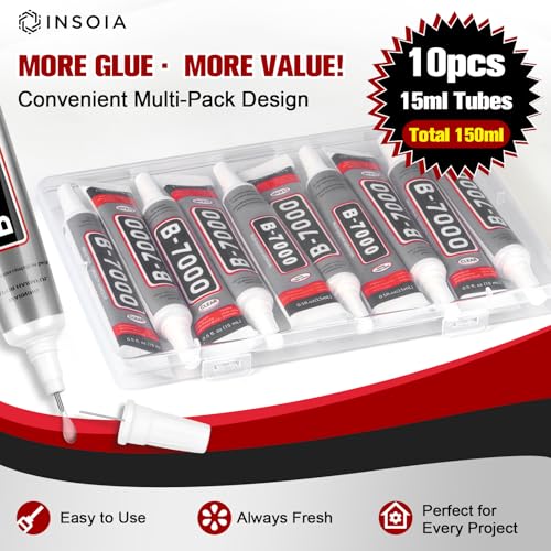 INSOIA Bedazzling Glue B7000 Clear, 10 x 15ml Precision Tip - size: 15Grams * 10 Pack