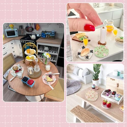 FASHEWELRY 20Pcs Resin Flower Plates 38mm Miniature Dollhouse Accessories Floral Playhouse Dishes Kitchen Tableware Models Display Ornaments for Micro Landscape Decoration - color: Plates With Flower