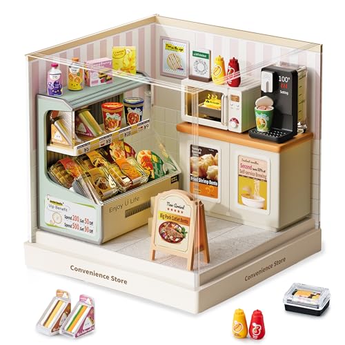Convenience Store Super Miniature House Kit - DIY Plastic 3D Model Building Set for Teens, Build Your Own Mini Mart with Dustproof Case, Creative Craft Gift for Girls Women - color: Conveience Store, size: Small