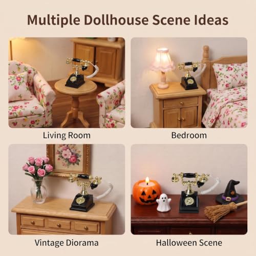 Dollhouse Miniatures 1 12 Scale Vintage Telephone Desk Accessories Decor - color: Black