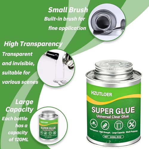 Super Glue,Clear Glue with Brush,All Purpose Strong Adhesive,Instant Superglue Multi-Purpose Glue for Wood,Ceramic,Leather,Plastic,Glass,Metal,Rubber,DIY Crafts