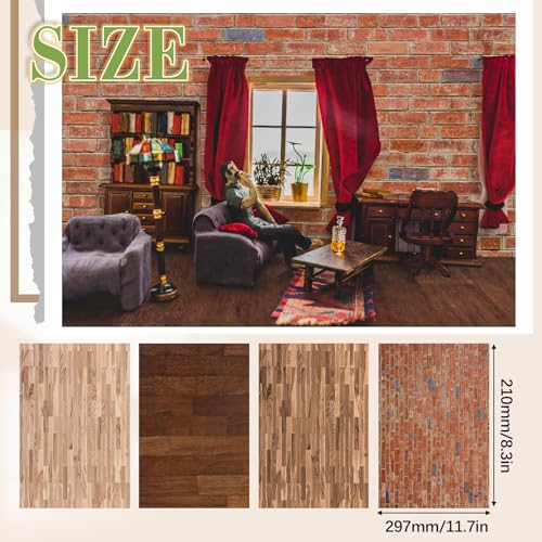 Flutesan 12 Pcs Miniature Dollhouse Wallpaper, 4 Styles - style: 4 Styles