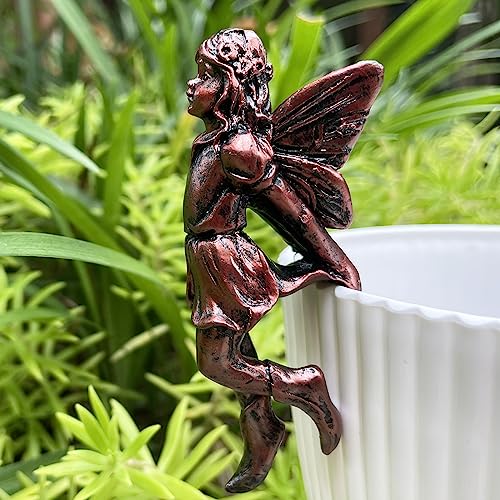 4PCS Miniature Fairies Pot Huggers Garden Planter Pot Hanger Flower Pot and Vase Huggers Resin Vintage Bronze Angel Statue Flying Fairies Figurines Home Office Desk Ornaments