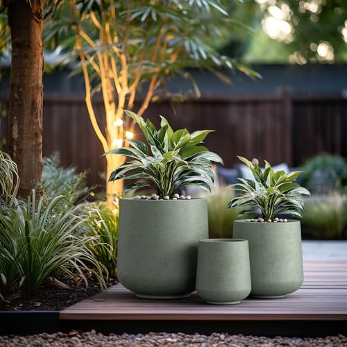 Kante Set of 3 Mint Green Concrete Curved Planters 16.5" 13" 9.4" Dia - color: Mint Green, size: Set of 3: 15.3" + 11.6" + 8.2" D