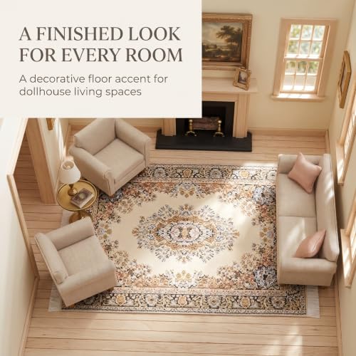 Dollhouse Miniature Woven Rug,1/12 Scale Woven Rug Floor Carpet Dolls House Miniatures Toys for Dollhouse 10 * 15cm Silk Coverings Gifts Floor
