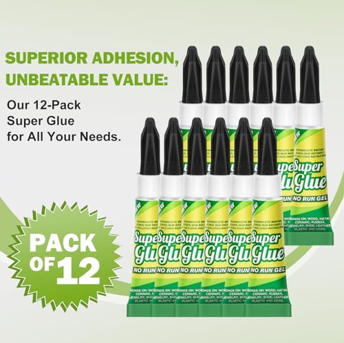 Super Glue Gel Clear 3 Gram (Pack of 12) for Plastic Metal & Wood – Instant CA Adhesive All Purpose Multipack, Cyanoacrylate Glue for Ceramic 3D Printing Shoe Crafts, Strong Bonding Single Use Minis - size: 12 x 3G