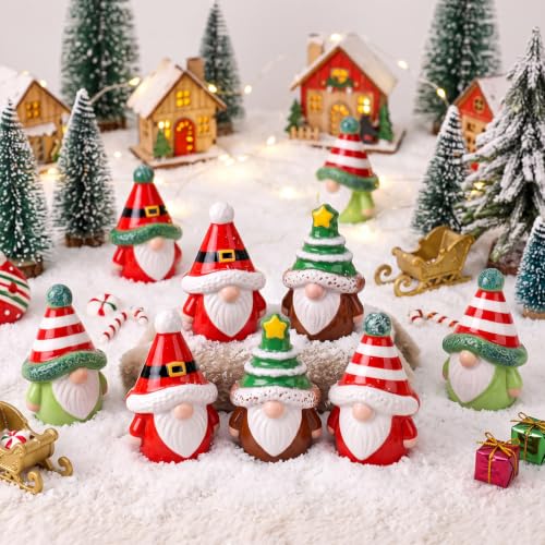 Yaomiao 60 Pcs Mini Resin Christmas Gnomes Figurines Bulk Small Resin Christmas Tree Gnome Miniature Gnomes Decoration for Table Landscape Tiered Tray Decor - style: Christmas Multi-color