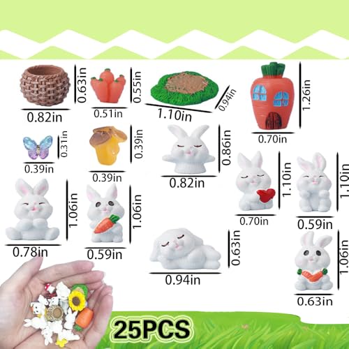 25PCS Mini Figurines Set with Rabbits - Mixed Resin Animals & Garden Decor with Mushroom, Ladybug, Bee, Butterfly for Fairy Garden, Terrarium, Plant Pot & Bunny Decor - style: 25PCS Farm Rabbit