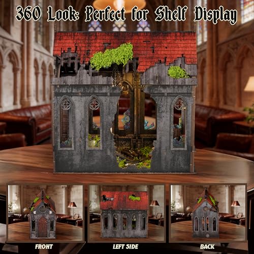 NookMaster Book Nook Kit, Lost Cathedral 3D Wooden Puzzle with LED Lights - color: Lost Cathedral