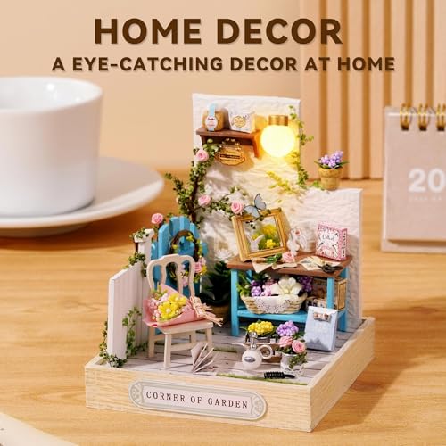 Kisoy Dollhouse Miniature with Furniture Kit, DIY 3D Wooden DIY House Kit with Dust Cover,Handmade Tiny House Toys for Teens Adults Gift(Corner of Garden) - color: Corner of Garden