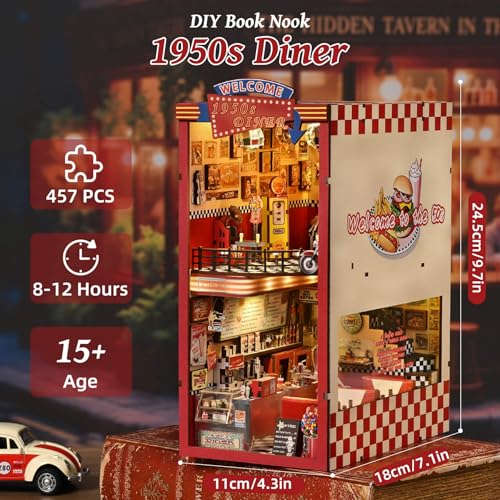 fifijoy Book Nook Kit for Adults, 1950s Diner Bookshelf Insert - color: 1950s Diner