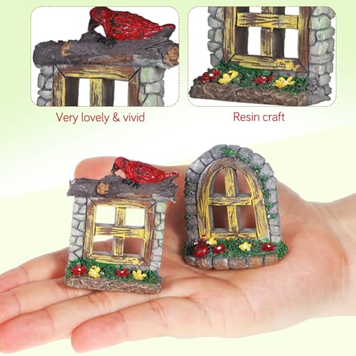 Cabilock 4 Pcs Fairy Door and Window Set, Resin Fairy Garden Accessories for Trees, Flower Pots, Yards, Miniature Garden Decor and Micro Landscape Decoration - size: 6X5CM