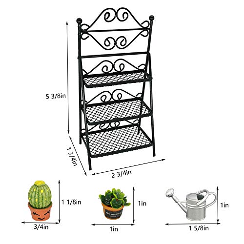 Dollhouse Furniture Flower Stand Set (11pieces) - Vintage Metal Plant Stand and Other Miniature Accessories for 1 12 Scale Dollhouse Balcony Decoration (Black)