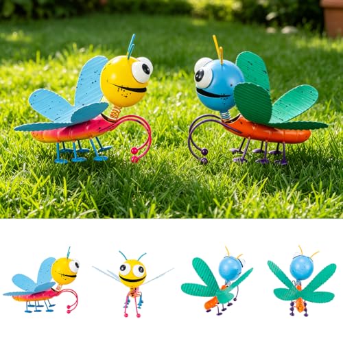 Metal Garden Decor Set of 2 Insect Statues Planter Hugger - color: 2 Pack Dragonflies