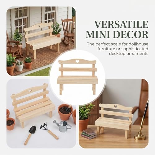 Toyvian Mini Wooden Bench Decorative Pine Photo Prop for Dollhouse Furniture Miniature Garden Bench for Porch Shelf Windowsill Desk and Landscape Display