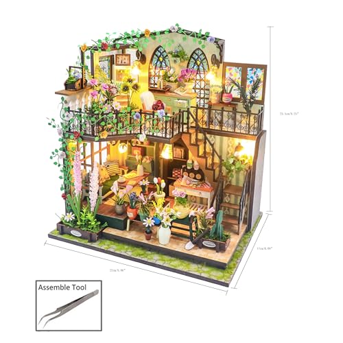 MAGQOO Miniature House Kit DIY Miniacture Dollhouse Kits with Furniture and LED 1:24 Wooden Dollhouse Kit (Daray Flower House) - color: Daray Flower House