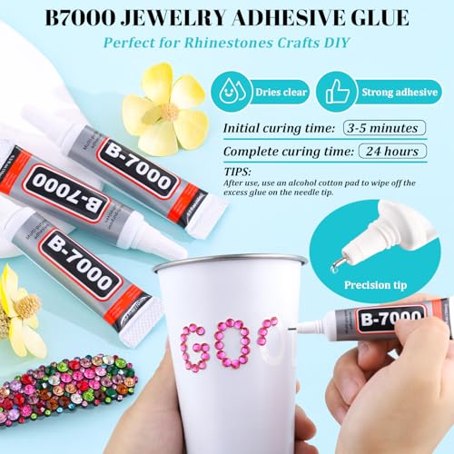 6100Pcs Resin Rhinestones for Crafting with 2Pcs 10ml B7000 Jewelry Glue, 1 Box Flatback Crystals Diamond (Hot Pink) for Bedazzling Crafts DIY Nail Art Non Hotfix Gems for Clothing Shoes - color: Hot Pink, size: 1 Small Pack + 2Pc Glue