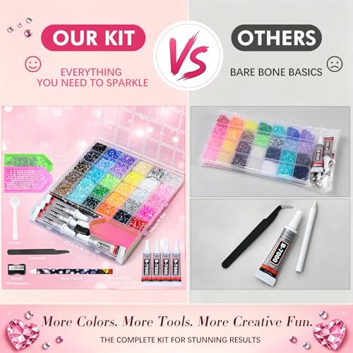 36000 Pcs Resin Rhinestones Kit for Bedazzling - 30 Colors SS10 Flatback Gems with 4 Bottles 15ml B7000 Glue & Tools - DIY Craft Kit for Nail Art, Sneakers, Phone Cases & Blind Box Figures (3mm)