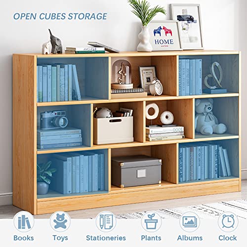 IOTXY Open Shelf Low Bookcase - Wooden 3-Tier Cube Bookshelf, Tiffany-Green - color: Tiffany Green, size: 100CM Base