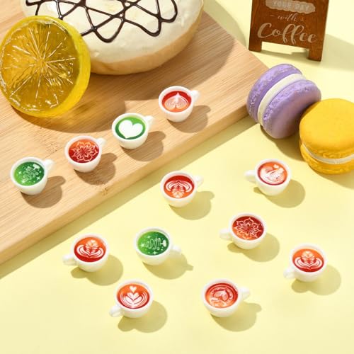 Stiesy 40 Pcs Resin Coffee Cup Miniature Set 8 Styles Caffe Latte Matcha Drinks Figurines for Dollhouse Display and Micro Landscape Decor - color: Coffee Cup-40pcs