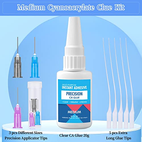 Medium CA Glue Adhesive for Metal and Stones - Quick Dry Model Adhesive With Precision Microtips Applicators for Jewelry Making, Repairing Ceramic, Hobby Crafts