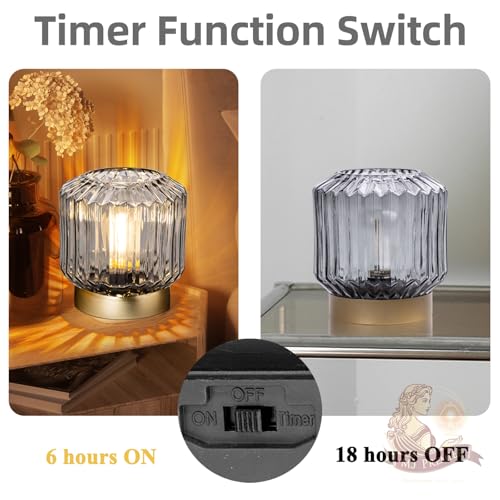 MJ PREMIER Battery Operated Lamp, Small Cordless Lamp with Timer Grey - color: Gray