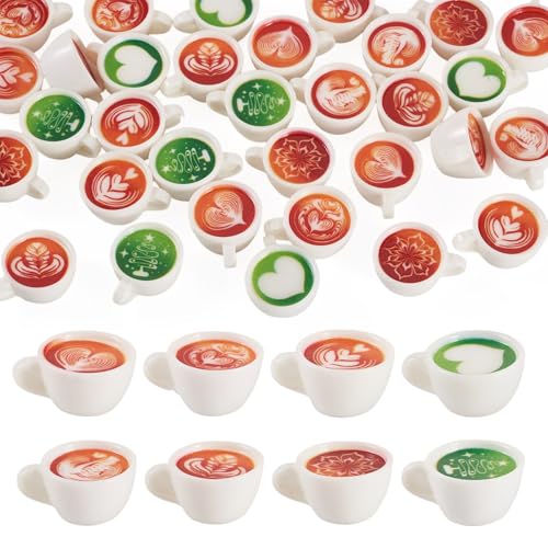 FASHEWELRY 32Pcs White Resin Mini Coffee Cups Christmas Latte Art Coffee Mug Matcha Cup Dollhouse Miniatures for Keychain Halloween Xmas Party Decor Ornaments - color: 8 Colors-coffee Cups