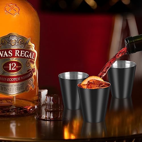 12 Pack Black Stainless Steel Shot Glasses 1 oz Metal Shot Glasses 1oz Pool Shot Glass Set of 12 Small Shot Glasses for Bar Party Cocktail Restaurant Barware Gift (ONLY 1 oz 1.5 Inch Very Small) - color: Black