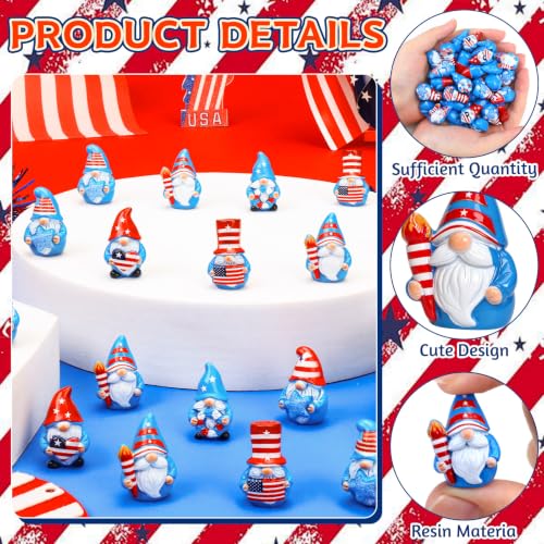 60 Pcs Patriotic Mini Resin Gnomes 6 Style 4th of July Tiny Gnomes Figures to Hide Independence Day Miniature Decor for DIY Craft Projects Party Favors and Desk Decor - color: Patriotic