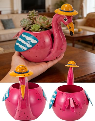 Flamingo Planter Small Succulent Pots Metal Animal Planters - color: Pink Flamingo Planter