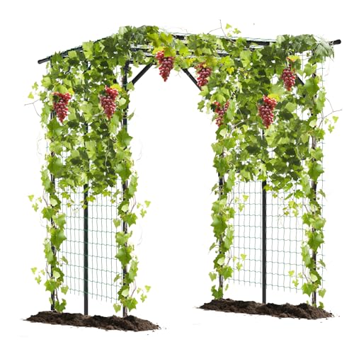 Giantex Outdoor Grape Vine Trellis for Climbing Plants, 79" x 59" x 78" Large Garden Arch with Rustproof PE-Coated Metal Frame & Netting, Tall Archway Pergola for Cucumbers Vegetables Flowers - size: 79"x59"x78"