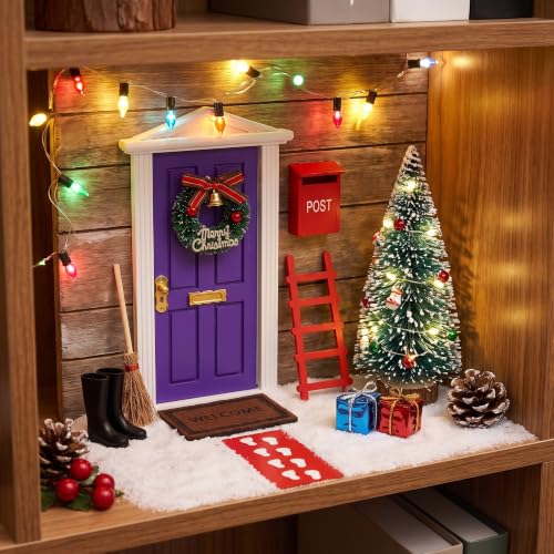 Hungdao 20 Pcs Christmas Fairy Door Wooden Miniature Decor, Purple - color: Purple