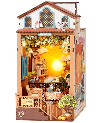 Rolife DIY Book Nook Kit Sunset Isle, 3D Puzzles Coastal Sunset Theme Miniature House Kit, Lemon Tree & Seaside View Decor for Bookshelf, Creative Gift for Adults - color: Sunset Isle