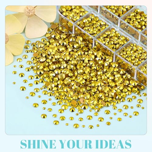 6100Pcs Resin Rhinestones for Crafting with 2Pcs 10ml B7000 Jewelry Glue, 1 Box Flatback Crystals Diamond (Bright Gold) for Bedazzling Crafts DIY Nail Art，Non Hotfix Gems for Clothing Shoes Tumblers - color: Bright Gold, size: 1 Small Pack + 2Pc Glue