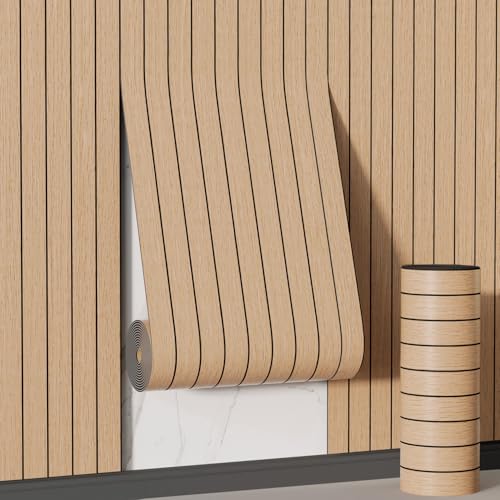 Arthome Peel and Stick Slat Wall Panels 15.7 "x120,Self-Adhesive PVC Wood Grain Wallpaper Panel,3D Thick Faux Soundproof Backsplash Accent Wall Tile for Walls & Furniture (Oak Coverage 13 Sq.ft) - color: Oak, size: 15.7" x 120"