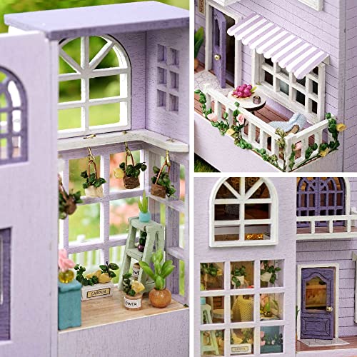 Spilay Dollhouse DIY Miniature Wooden Furniture Kit,Mini Handmade Doll House with LED,1:24 Scale Creative Woodcrafts for Adult Friend Lover Birthday Gift D32 - color: Happy House