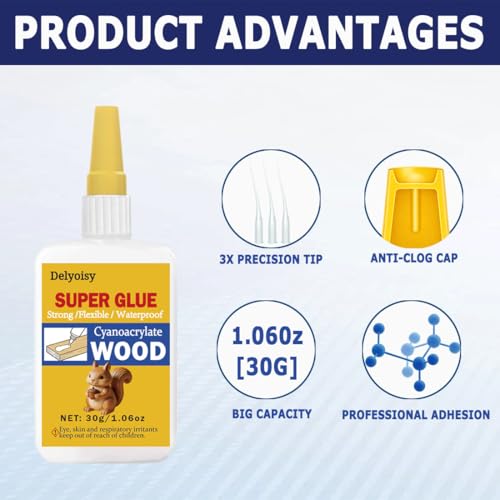 30g Wood Glue for Woodworking –Fast Drying Strong Adhesive for Wood Repair