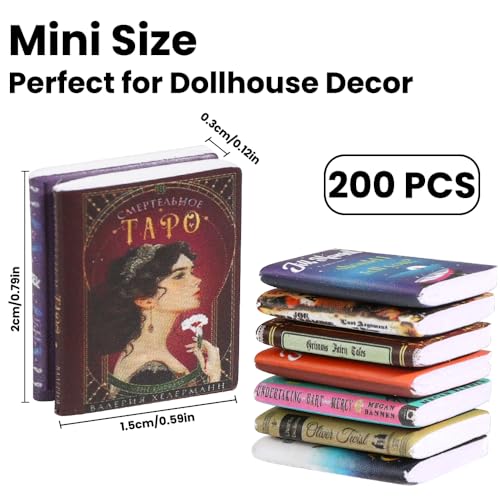 200pcs Mini Books Miniatures Dollhouse Books for Anxiety Bookshelf Library - style: 200pcs Mini Books