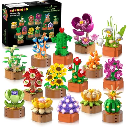 HOGOKIDS 15 Pack Flowers Botanical 3.6MM Building Set for Adults Kids 6-12+